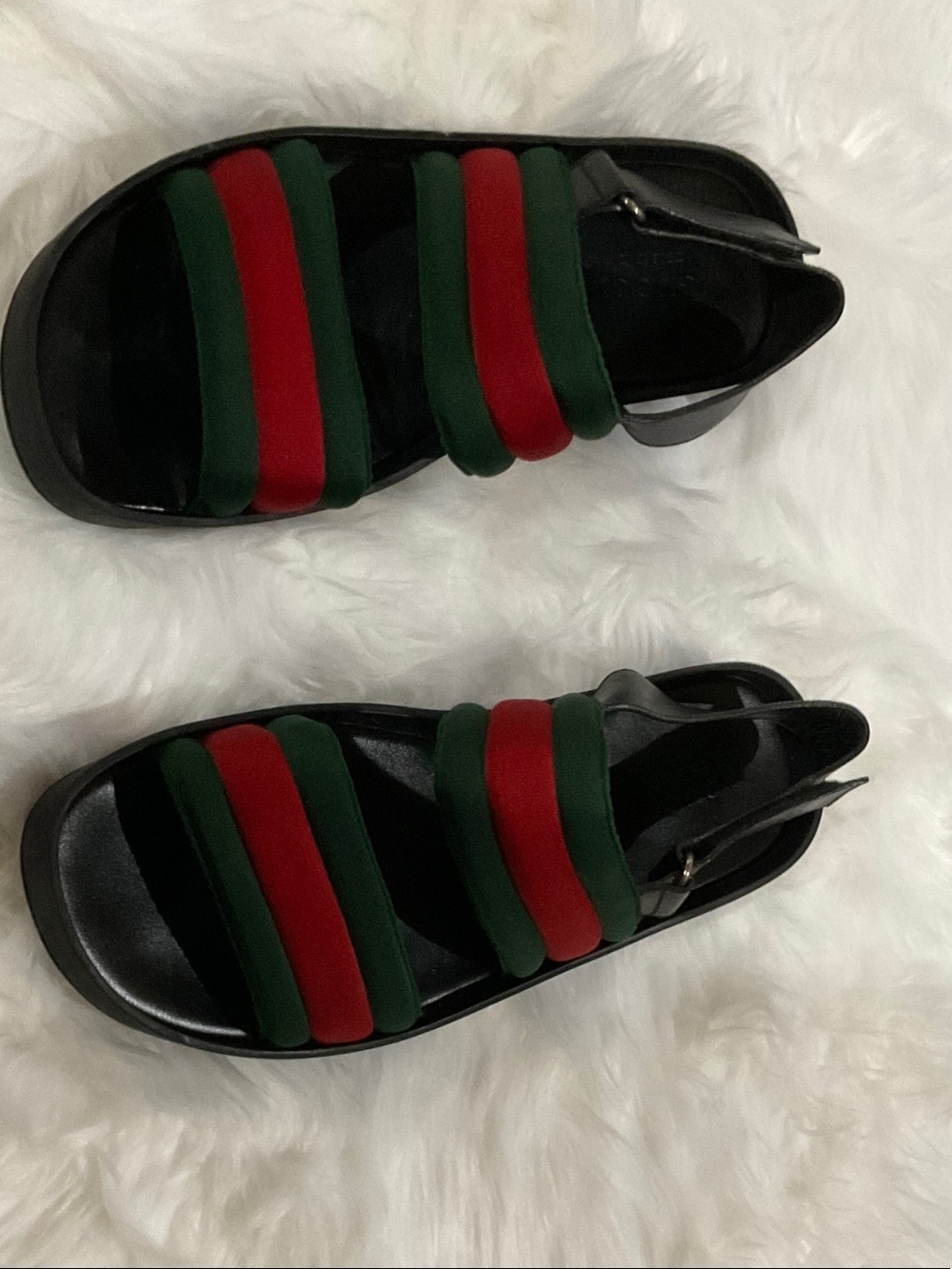 Gucci Black Sandals with Green and Red Straps